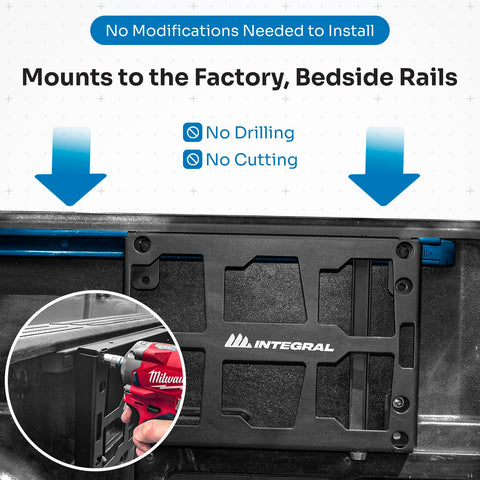 Integral Bedside Panel - Toyota Tacoma (2005+), Tundra (2007+), Jeep Gladiator (2019+) - Compatible with Milwaukee Tool Packout Organizers