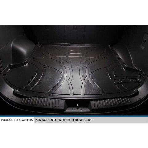 SMARTLINER Custom Fit Floor Liners For 2014-2015 Kia Sorento (with 3rd Row Seats) - Black / 2 Row Floor Mat Liner Set & Cargo Liner Behind the 2nd Row