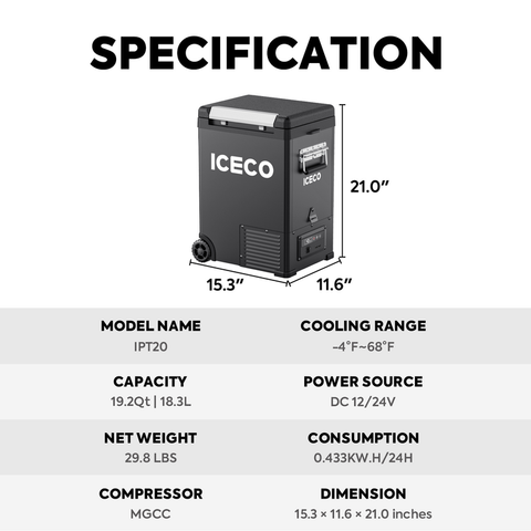 ICECO IPT20 Pickup Truck 12V Portable Fridge Freezer - 18.3L Compact Overland Fridge