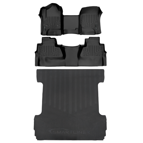 SMARTLINER Custom Fit Floor Liners For GMC Sierra 1500 Crew Cab 2014 - 2018 (Carpeted flooring) 1st Row Bench Half coverage