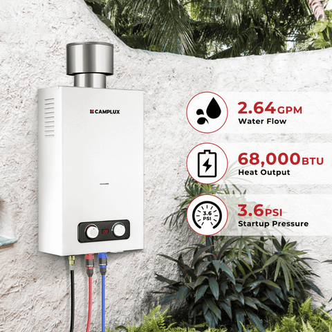Camplux BD264C Tankless Propane Water Heater With Rain Cap