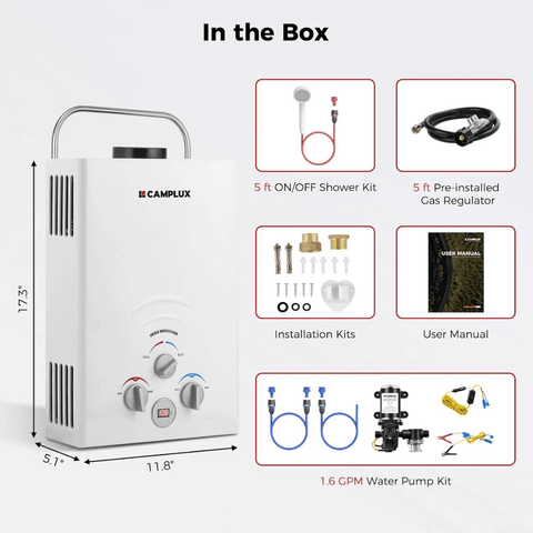 Camplux BW158P60 Camping Water Heater With Pump Kit