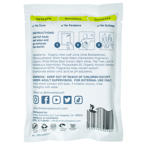 15-pack Shower Pouch XL (2' x 1') Body Wipes