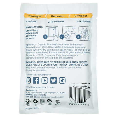 15-pack Shower Pouch XL (2' x 1') Body Wipes