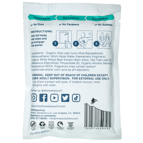 15-pack Shower Pouch XL (2' x 1') Body Wipes