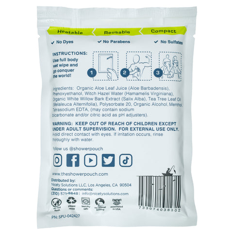 15-pack Shower Pouch XL (2' x 1') Body Wipes