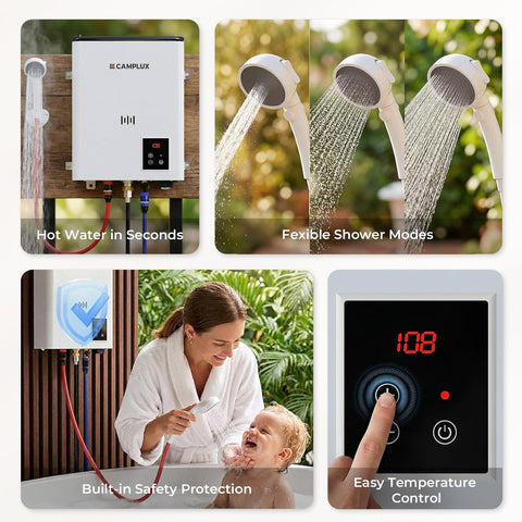 Camplux F10 Ultra Thermostatic Portable Tankless Water Heater –  2.64 GPM Instant Hot Water for Camping, RV & Outdoor Shower