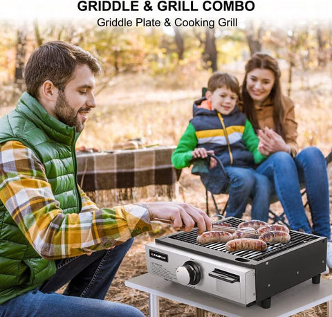 CAMPLUX Portable Propane Grill & Pizza Oven Combo, 11,000 BTU Tabletop Gas Griddle with 17" Pizza Oven Kit and Cordierite Stone, Compact Outdoor Mini Oven for Crispy Pizza, Camping, RV & Tailgating