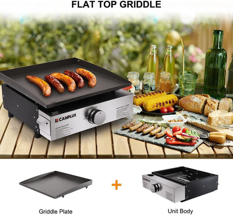 CAMPLUX Portable Propane Grill & Pizza Oven Combo, 11,000 BTU Tabletop Gas Griddle with 17" Pizza Oven Kit and Cordierite Stone, Compact Outdoor Mini Oven for Crispy Pizza, Camping, RV & Tailgating