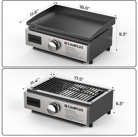 CAMPLUX Portable Propane Grill & Pizza Oven Combo, 11,000 BTU Tabletop Gas Griddle with 17" Pizza Oven Kit and Cordierite Stone, Compact Outdoor Mini Oven for Crispy Pizza, Camping, RV & Tailgating