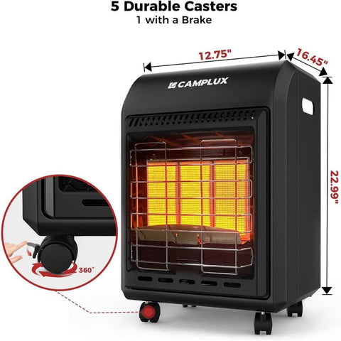 Camplux Portable Heater, Adjustable 6000 to 18000 BTU, Compact Control Dial, Outdoor Propane Heater