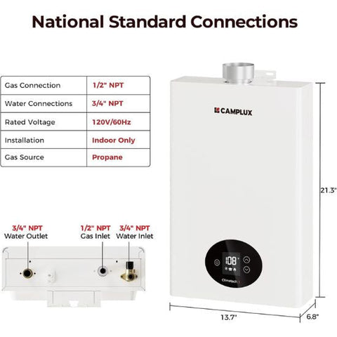 Camplux Climatech 3 Indoor Gas Tankless Water Heater 102,000 BTU