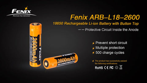 Fenix ARB-L18-2600 High-Capacity 18650 Battery - 2600mAh