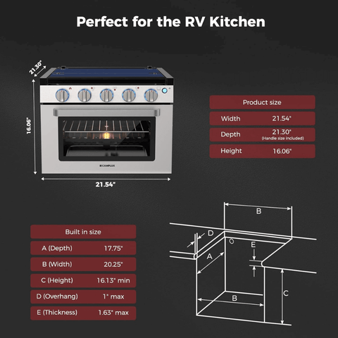 Camplux RV Stove Gas Range Oven w/ 3 Burners Cooktop 17 Inches CLASSIC