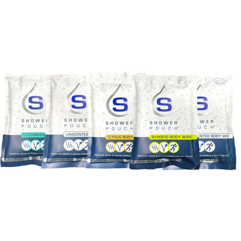 5-pack Shower Pouch XL (2' x 1') Body Wipes